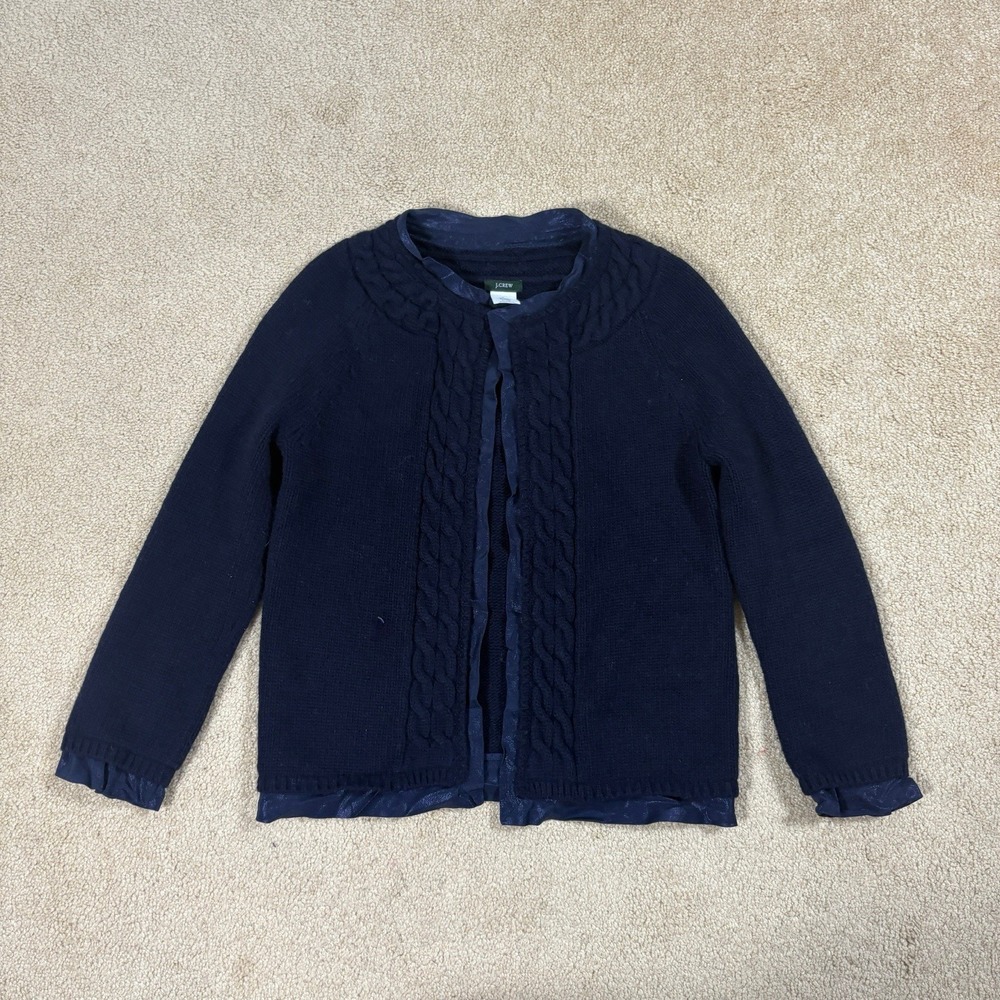 J. Crew Cardigan Sweater Navy Wool/Cashmere Blend Sz Small Academia Preppy Cable